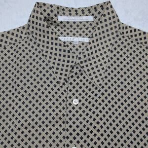 Perry Ellis Silk Mens Short Sleeve Button Down Shirt - Large Diamond Pattern
